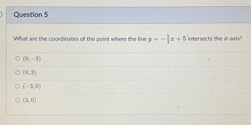 What are the coordinates of the point where the line y = -x +5 intersects the x-axis-example-1