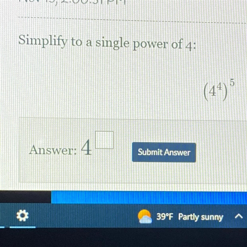 Simplify to a single power of 4: (44) 5-example-1