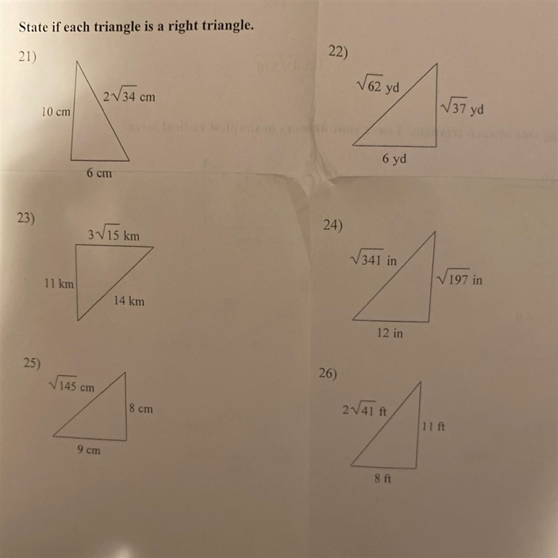 State if each is a right triangle?-example-1