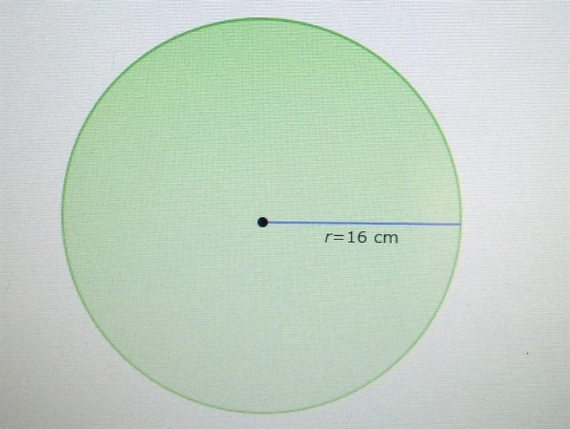 The radius of a circle is 16 centimeters. What is the circle's area?​-example-1