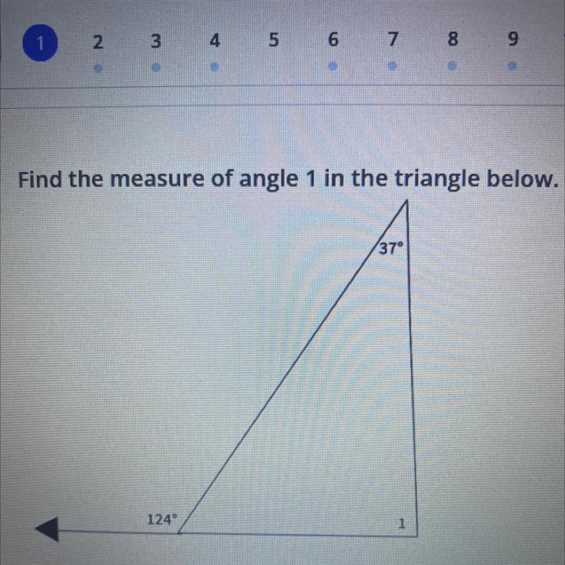 Find the measure of angle 1 in the triangle below.-example-1