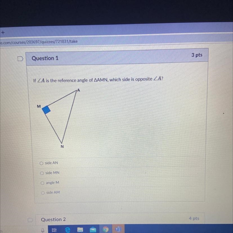 If A is the reference angle of AMN, which side is opposite A?-example-1