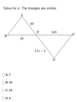 Solve for x. The triangles are similar.-example-1