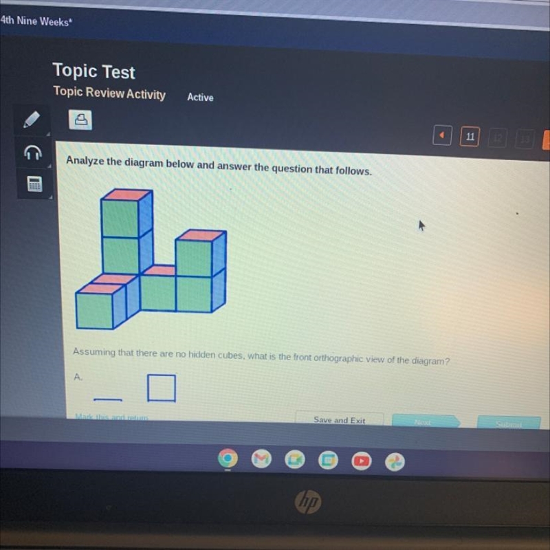 Assuming that there are no hidden cubes, what is the front orthographic view of the-example-1