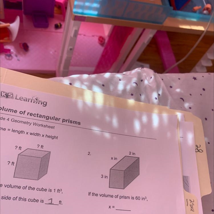 2. 3 in x in 2 in If the volume of prism is 60 in³, X =-example-1