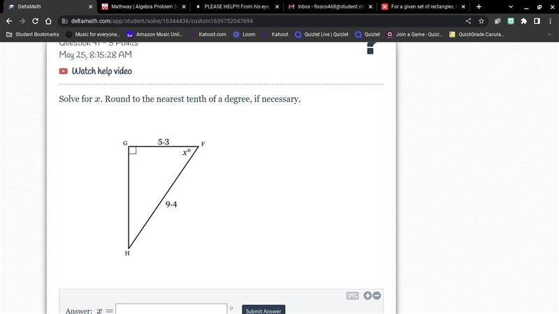 Please Help! EOC Review! Solve for x. Round to the nearest tenth of a degree, if necessary-example-1