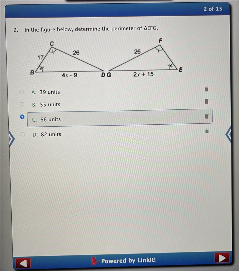 In the figure below, determine the perimeter of triangle EFG. Can someone help me-example-1