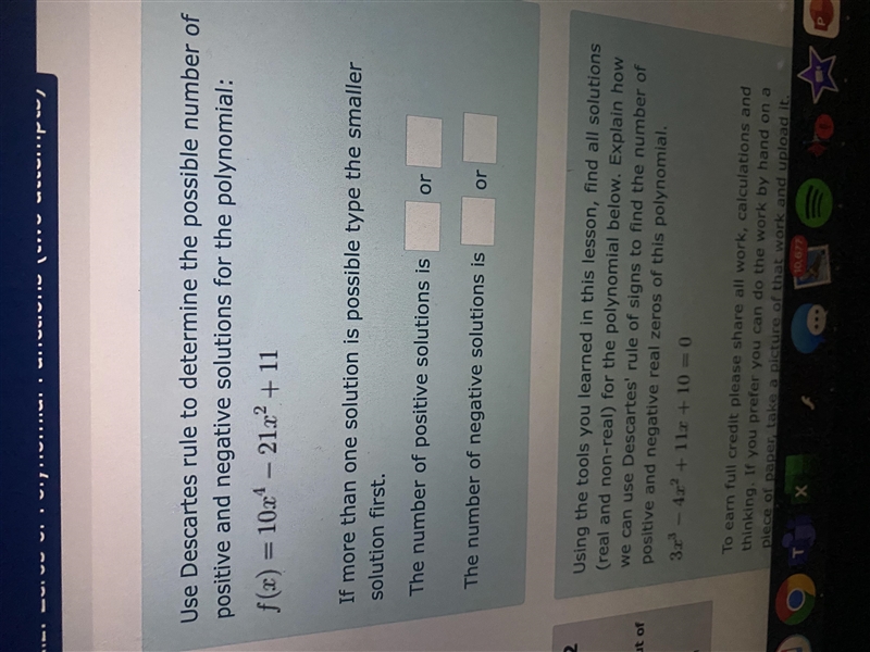 Use Descartes rule to determine the possible number of positive and negative solutions-example-1