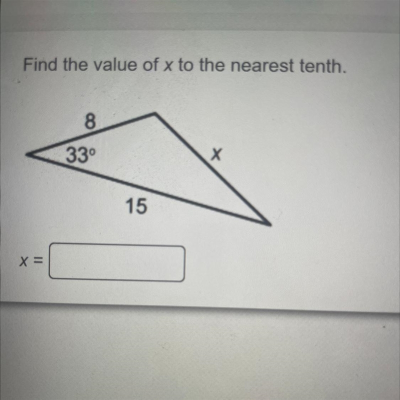 PLEASE HELP! TRIGONOMETRY!! Find the value of x to the nearest tenth. X =-example-1