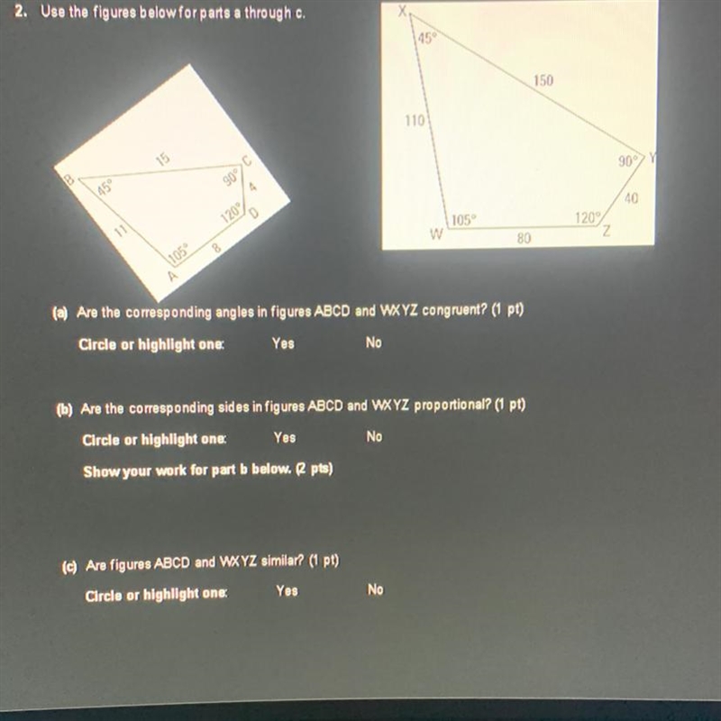 2. Use the figures below for parts a through c. B 45° 15 90% C 105° 120% 105° W 80 (a-example-1