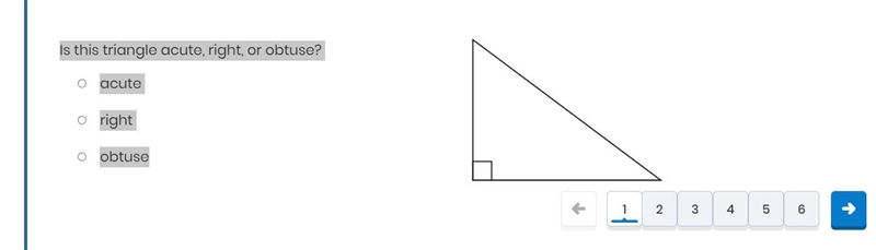 Is this triangle acute, right, or obtuse? acute right obtuse-example-1