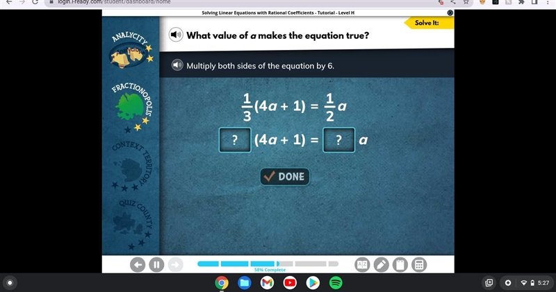 What value of a makes the equation true? multiply both sides of the equation by 6-example-1