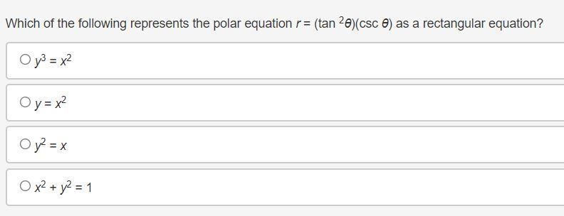 Which of the following represents the polar equation r = (tan 2θ)(csc θ) as a rectangular-example-1