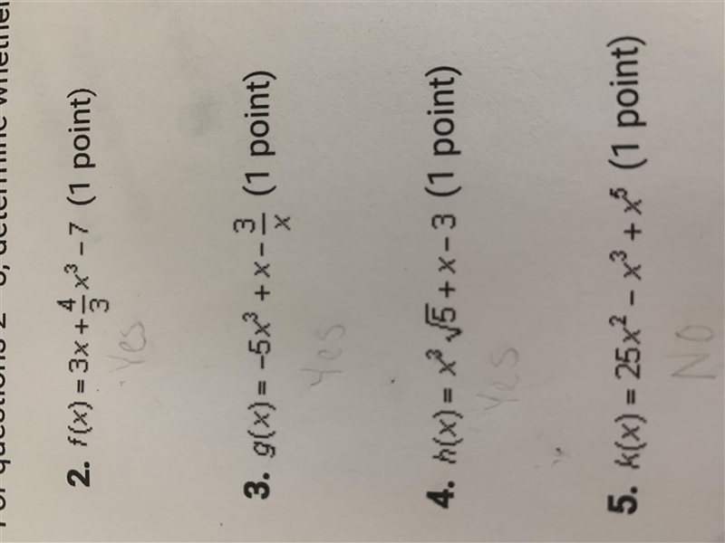 For Questions 2-5, determine whether each expression is a polynomial: (Questions are-example-1