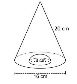 Calculate the volume of the cone with the hemisphere scooped out of the base. Note-example-1