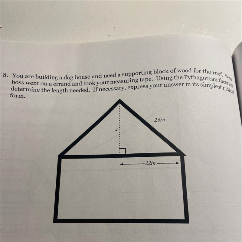 You are building a dog house and need a supporting block of wood for the roof. Your-example-1