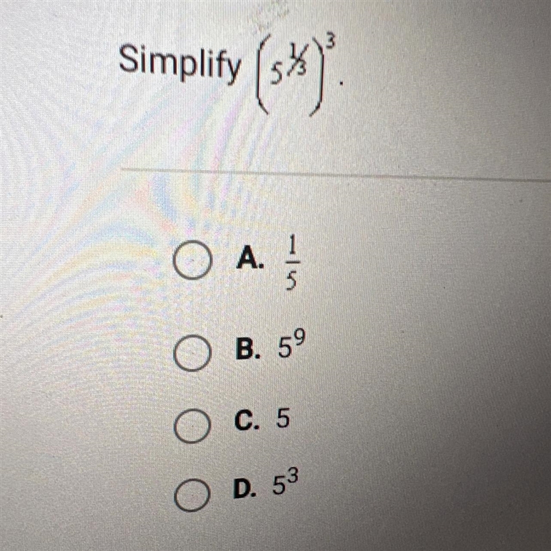 Can you simplify (5^1/2)^3-example-1