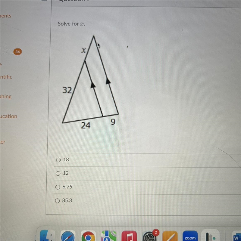 Solve for x multiple choice-example-1