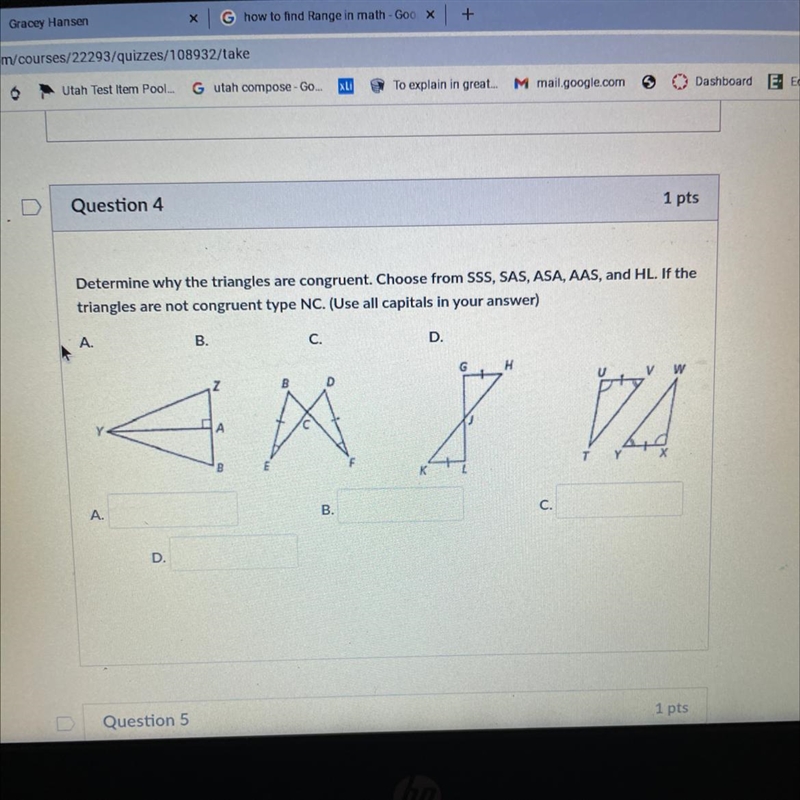 Determine why the triangles are congruent. Choose from SSS, SAS, ASA, AAS, and HL-example-1