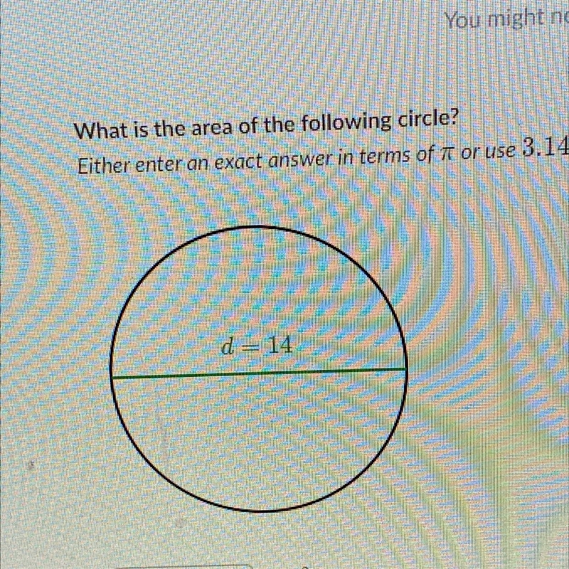 What is the area of the following circle-example-1