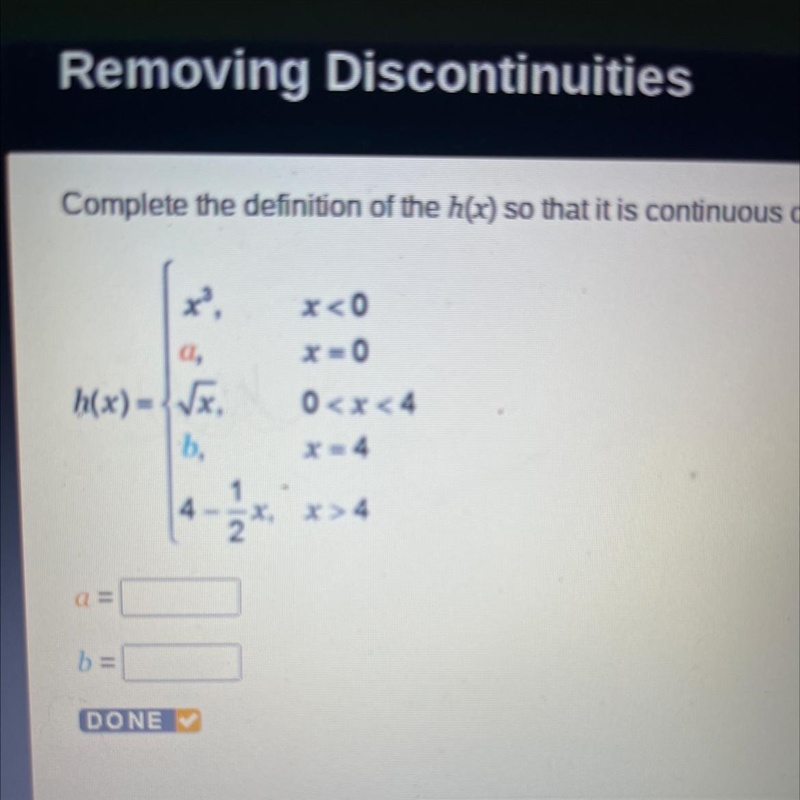 Complete the definition of the h(x) so that it is continuous over its domain.-example-1