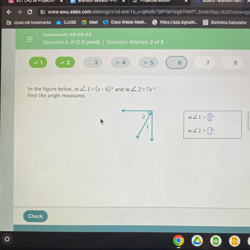 In the figure below, m Z1 = (x+84)° and m2 = 2xº. Find the angle measures.-example-1