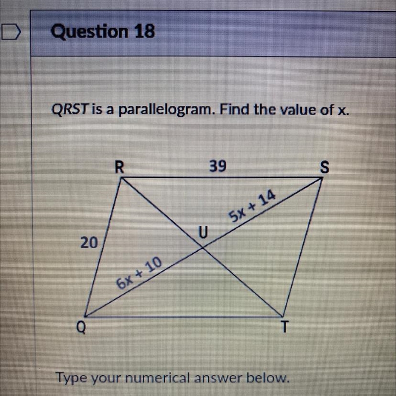 QRST is a parallelogram. Find the value of x.-example-1