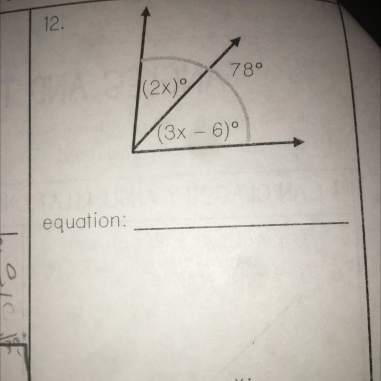 The equation find what x is and the angle mesures-example-1