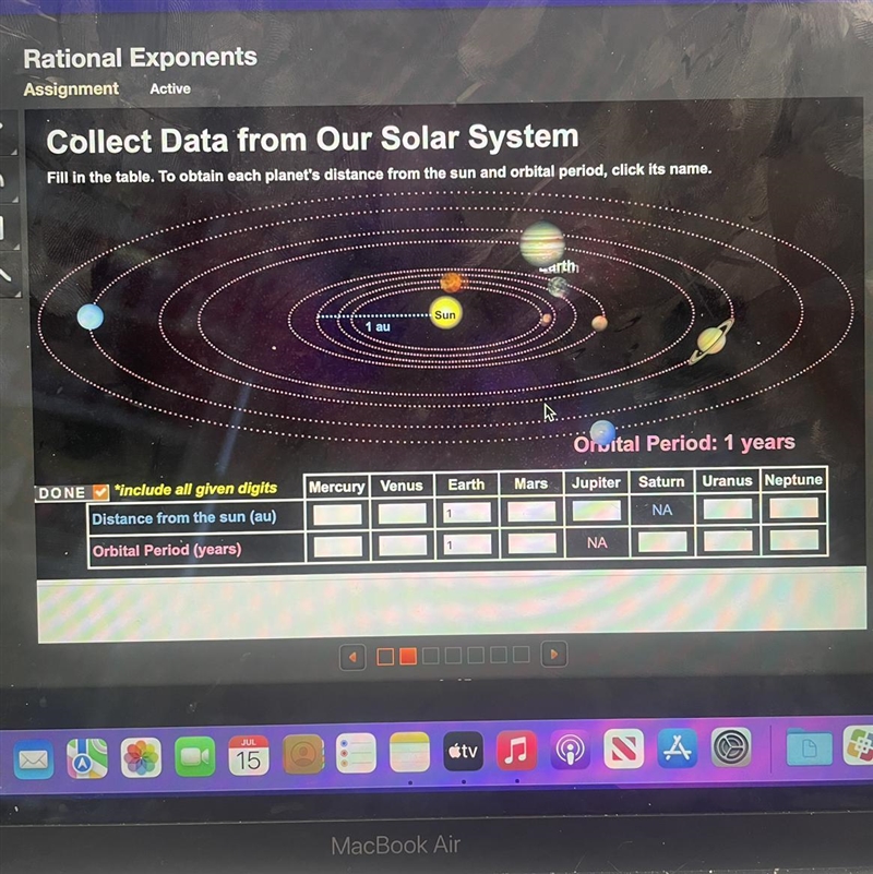 Collect Data from Our Solar System Fill in the table. To obtain each planet's distance-example-1