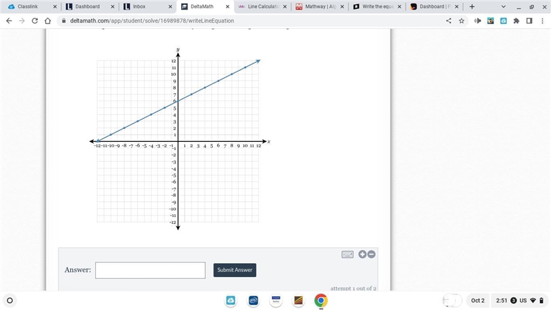 Write the equation of the line in fully simplified slope-intercept form.-example-1