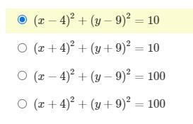 50 points!! help asap pls Write the equation of a circle with a radius of length 10 and-example-1