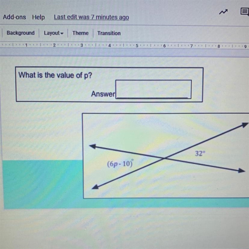 What is the value of p? Answer 32 (6p-10)-example-1