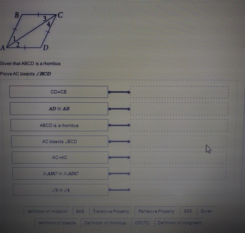 Given that abcd is a rhombus prove ac bisects BCD 80 points please answer​-example-1