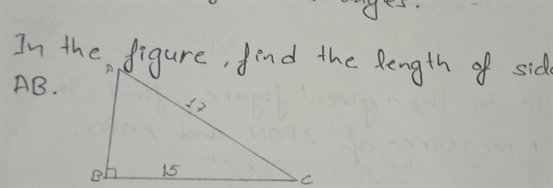 The 4. In the figure, find length of side A AB. 17 15 ph​-example-1