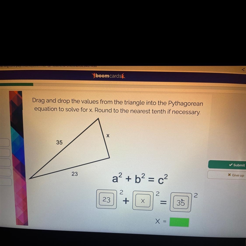 23 squared + x squared = 35 squared solve for X-example-1