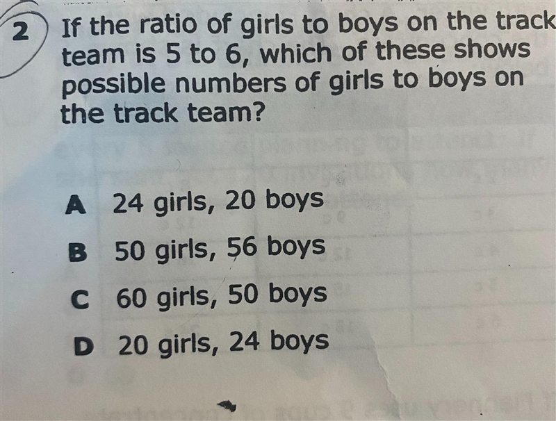 If the ratio of girls to boys on the trackteam is 5 to 6, which of these showspossible-example-1