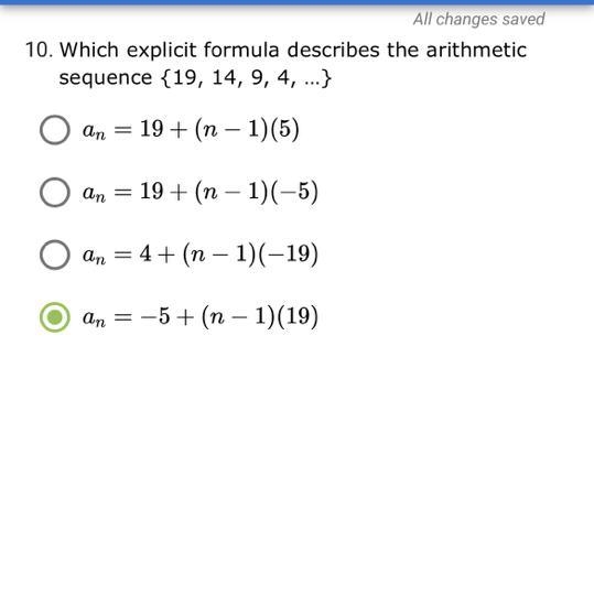 Help me please !!! Which explicit formula describes the arithmetic sequence {19, 14, 9, 4, ...}-example-1