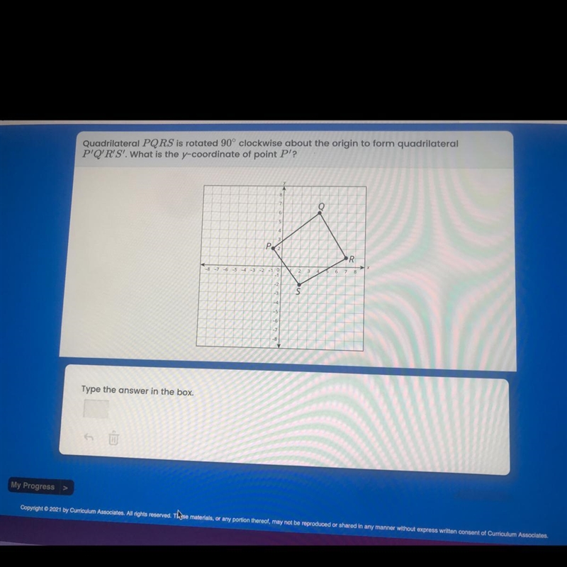 Quadrilateral PQRS is rotated 90° clockwise about the origin to form quadrilateralP-example-1