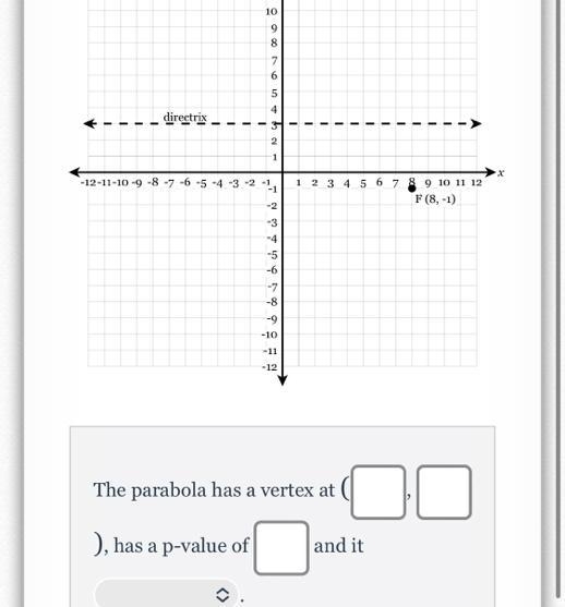 A parabola can be drawn given a focus of (8,-1) and a directrix of y = 3. What can-example-1