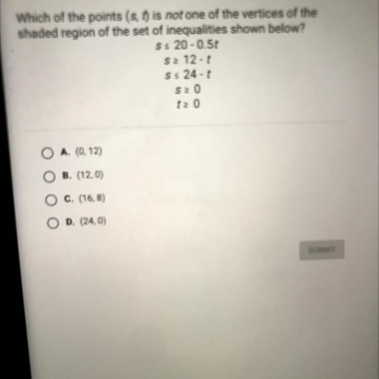 Which of the points (s, t) is not one of the vertices of theshaded region of the set-example-1