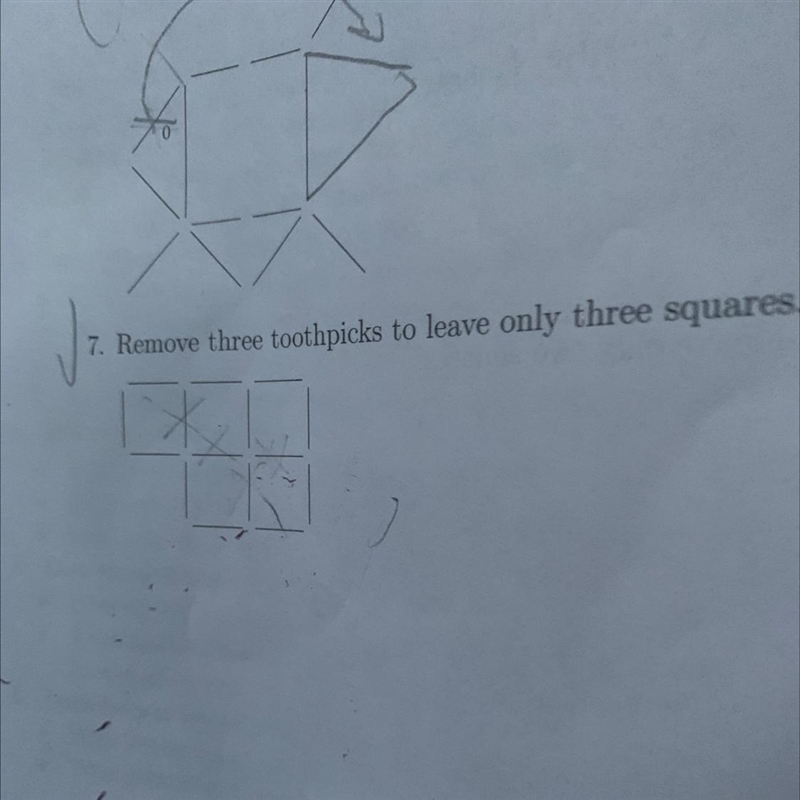 7. Remove three toothpicks to leave only three squares-example-1