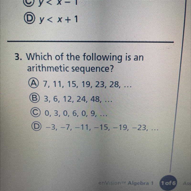 3. Which of the following is an arithmetic sequence?-example-1