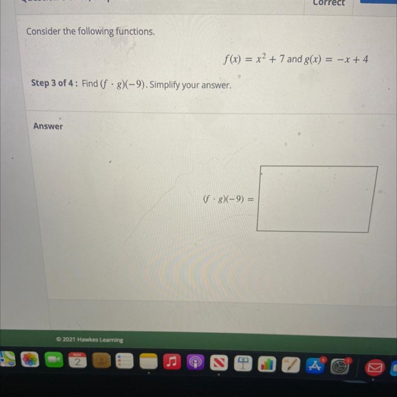 Set of the following functions. Find (f•g)(-9) Simplify your answer.-example-1