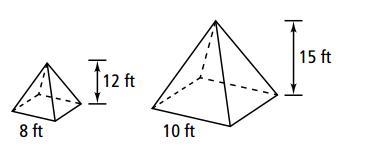 What is the ratio of the surface areas of the similar square pyramids below?-example-1