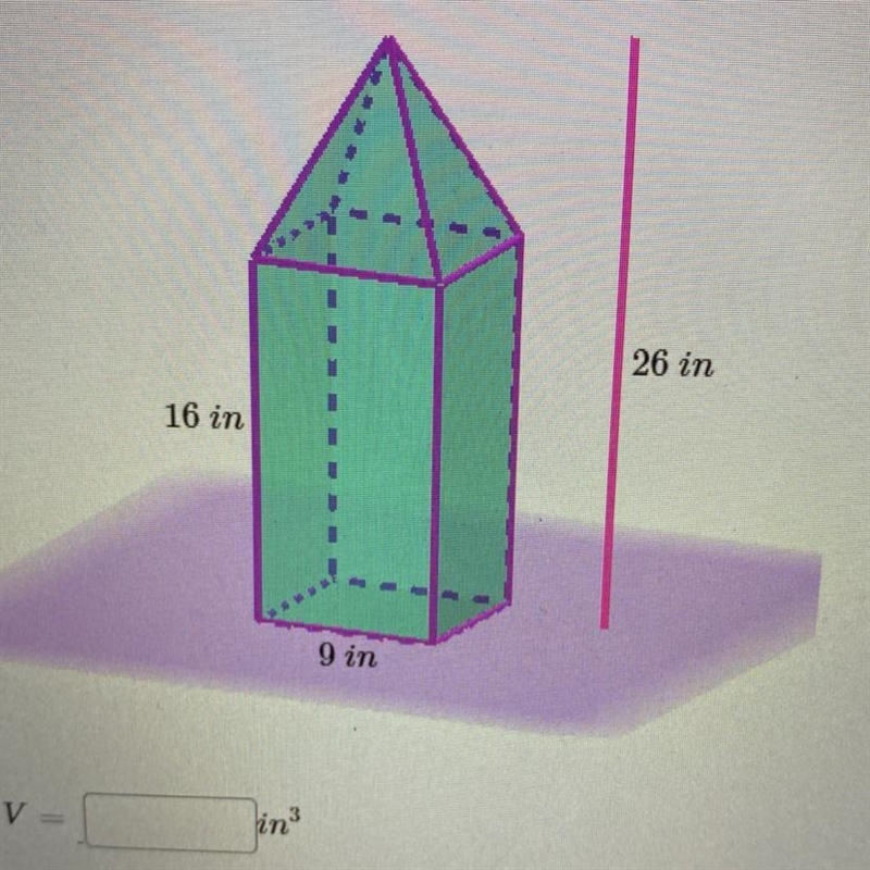 A storage bin has the shape of a Square Prism with a Pyramid top. What is the volumeof-example-1