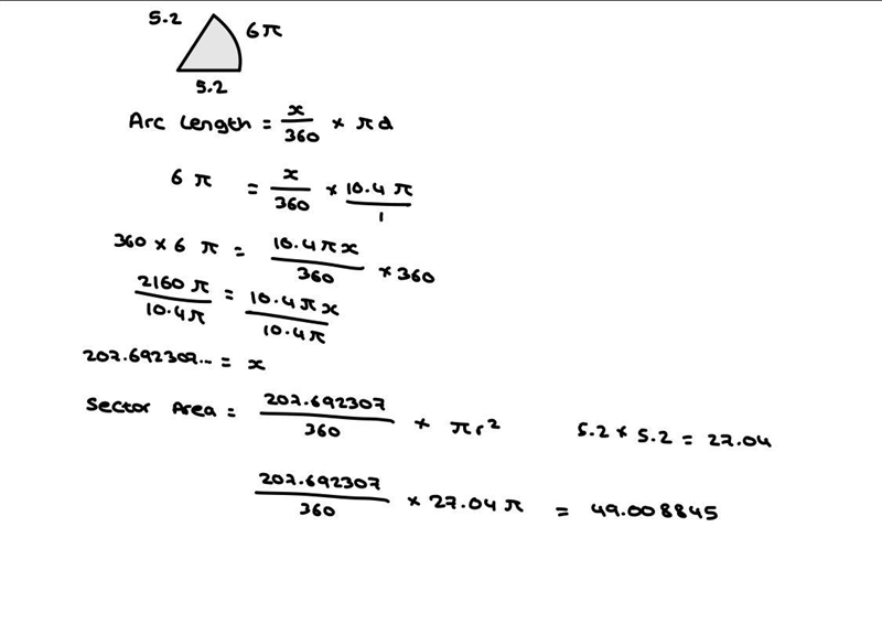 I don't have a diagram, but here's the key info: There is a sector of a circle: The-example-1