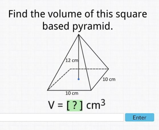 Find the volume of this square-based pyramid. 12, 10, 10-example-1