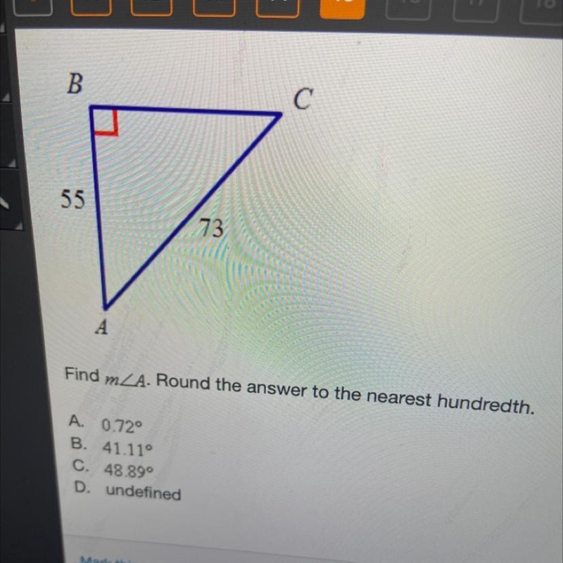 Find m angle A. Round the answer to the nearest hundredth.-example-1