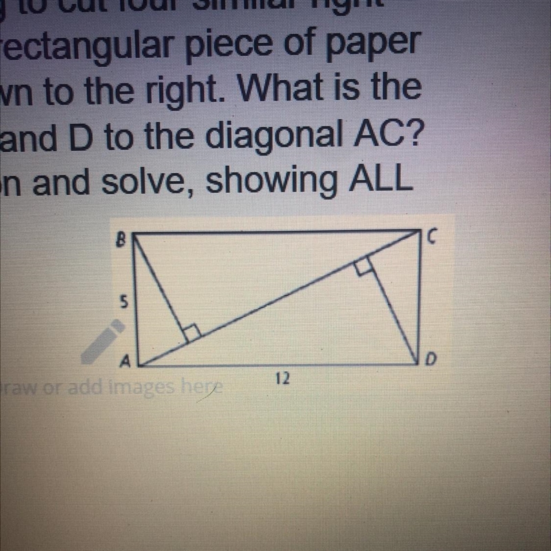 An artist is going to cut four similar righttriangles from a rectangular piece of-example-1