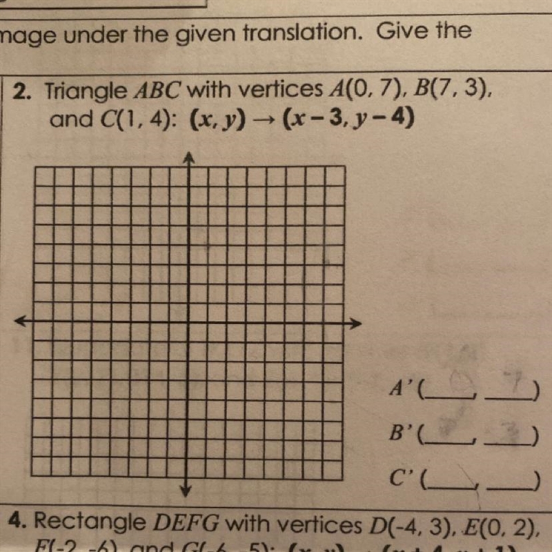 Graph and label each figure and it’s image under the given translation. Give the coordinates-example-1